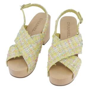 Chanel Tweed CC Logo Sandals Yellow